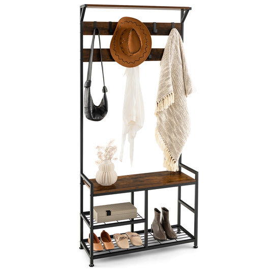 Topbuy 3-in-1 entryway coat rack vintage industrial hall tree storage shelf with storage bench and coat rack entryway bench