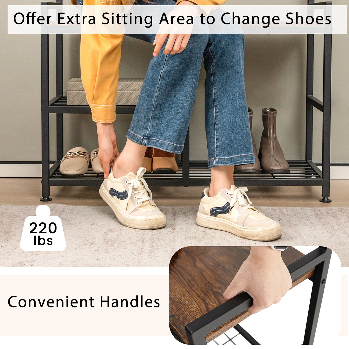 Topbuy 3-in-1 entryway coat rack vintage industrial hall tree storage shelf with storage bench and coat rack entryway bench