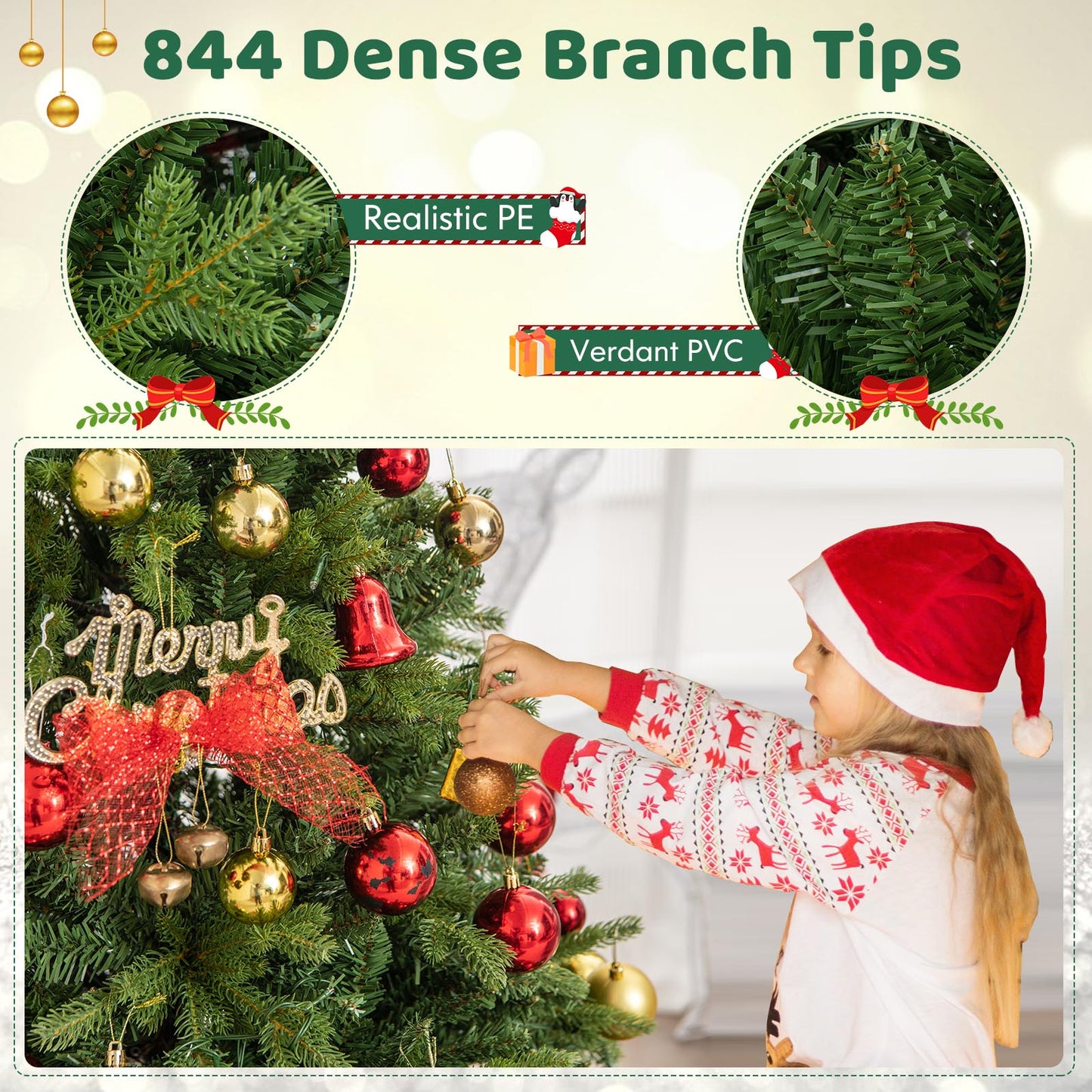 Topbuy 5/6/7 FT Pre-lit Artificial Christmas Tree Hinged Xmas Tree with 844/1168/1646 Branch Tips 250/350/470 Multi-color & Warm White LED Lights