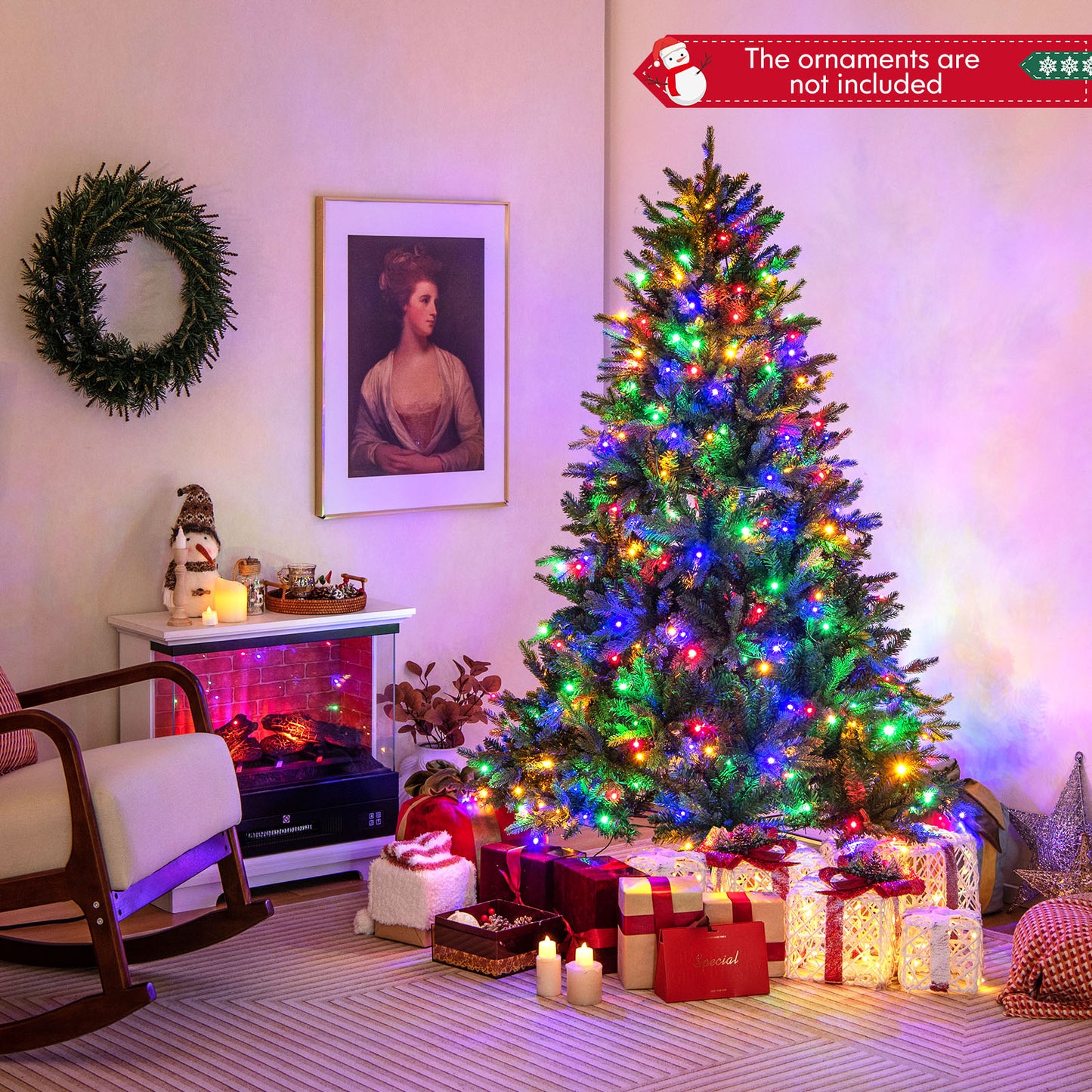 Topbuy 5/6/7 FT Pre-lit Artificial Christmas Tree Hinged Xmas Tree with 844/1168/1646 Branch Tips 250/350/470 Multi-color & Warm White LED Lights