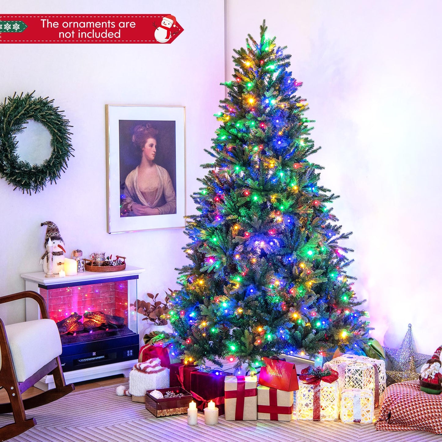 Topbuy 5/6/7 FT Pre-lit Artificial Christmas Tree Hinged Xmas Tree with 844/1168/1646 Branch Tips 250/350/470 Multi-color & Warm White LED Lights