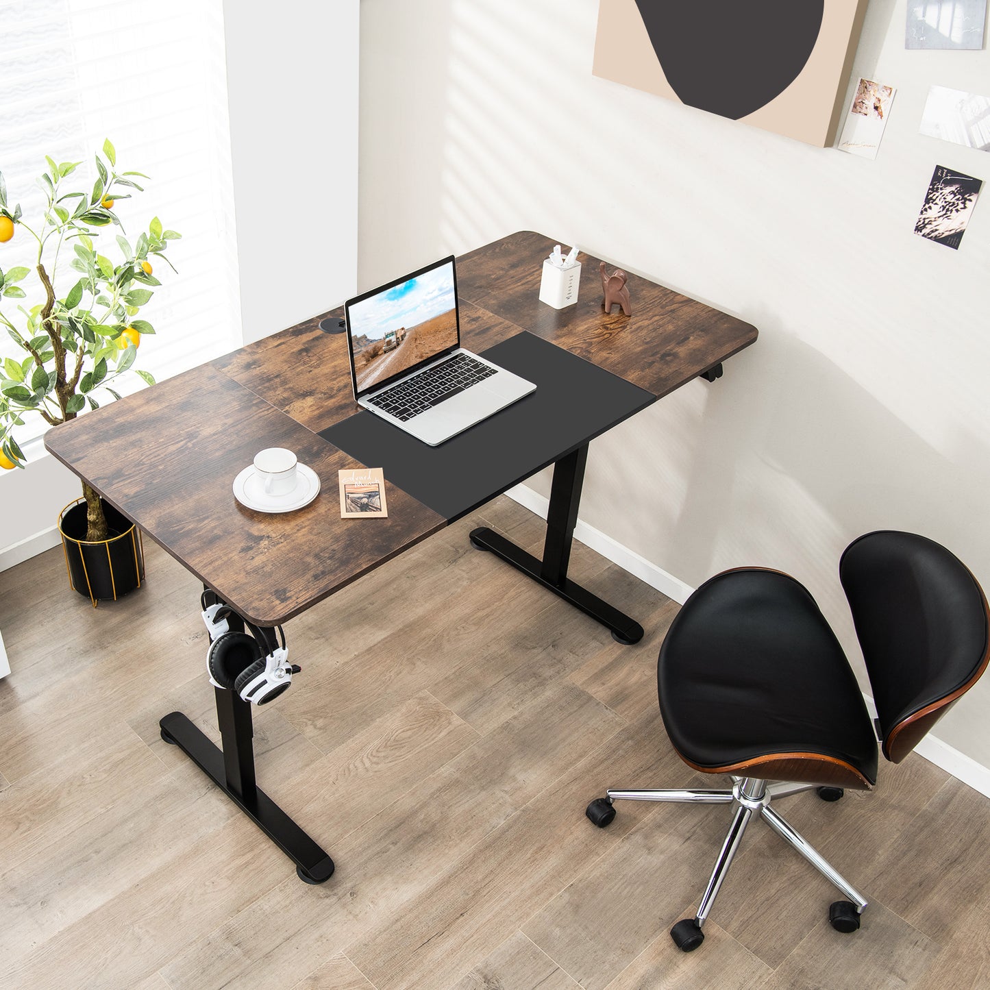 Topbuy Height Adjustable Electric Standing Desk 55'' x 28'' Sit to Stand Electric Desk w/ Metal Frame & Powerful Motor