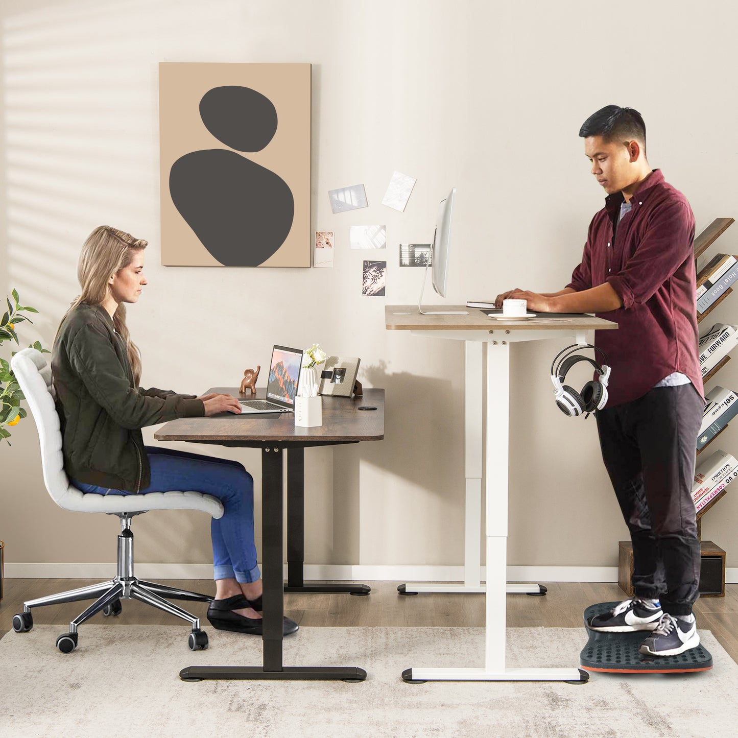 Topbuy Height Adjustable Electric Standing Desk 55'' x 28'' Sit to Stand Electric Desk w/ Metal Frame & Powerful Motor