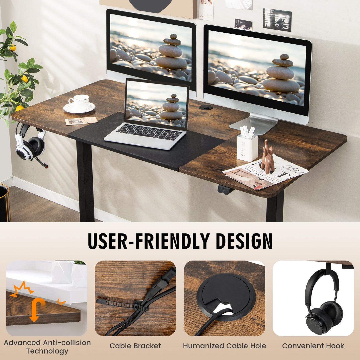 Topbuy Height Adjustable Electric Standing Desk 55'' x 28'' Sit to Stand Electric Desk w/ Metal Frame & Powerful Motor