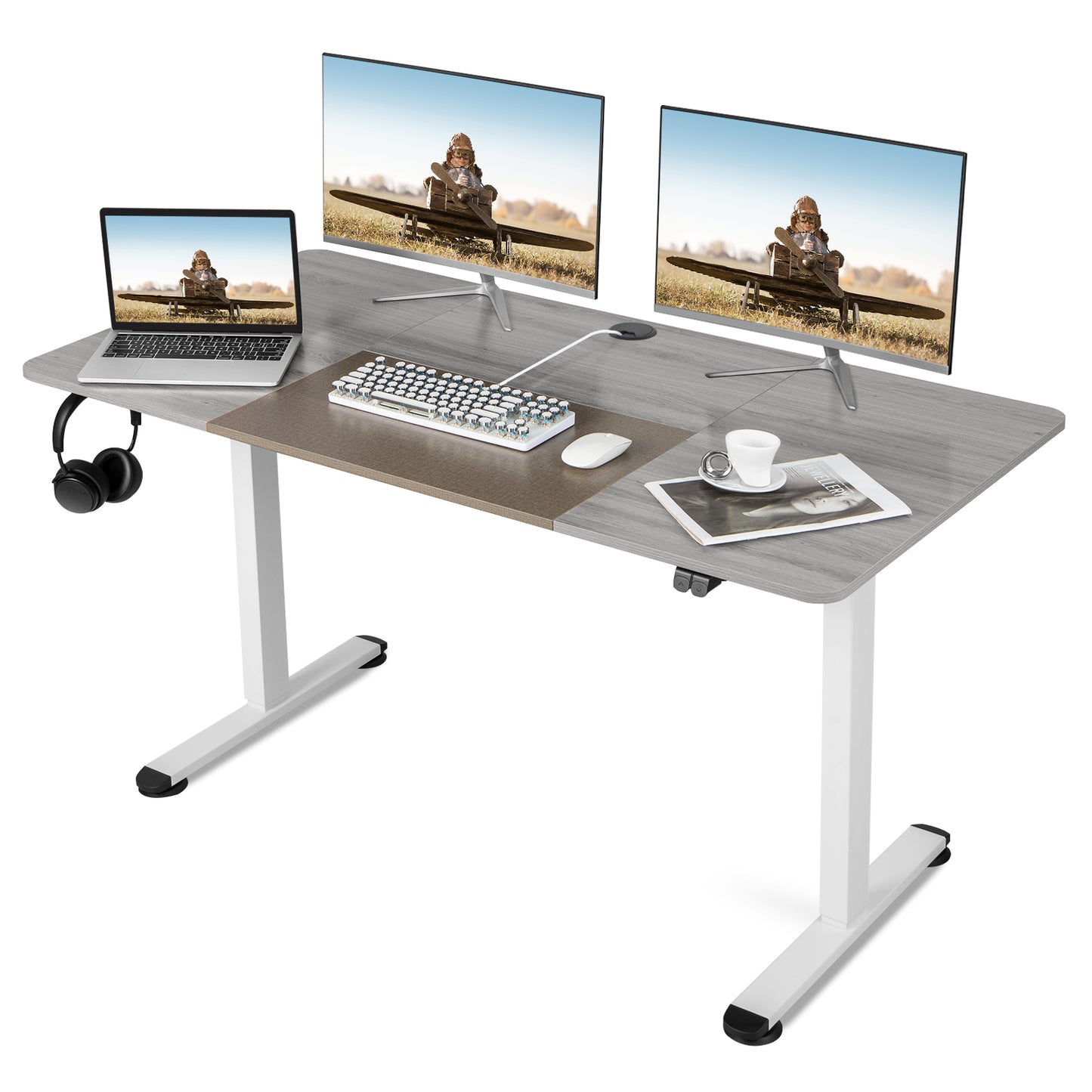 Topbuy Height Adjustable Electric Standing Desk 55'' x 28'' Sit to Stand Electric Desk w/ Metal Frame & Powerful Motor