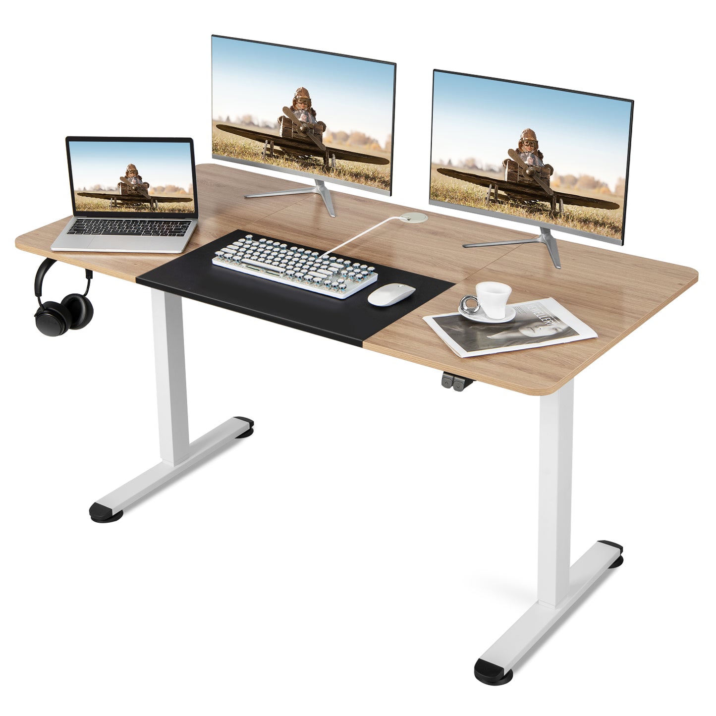 Topbuy Height Adjustable Electric Standing Desk 55'' x 28'' Sit to Stand Electric Desk w/ Metal Frame & Powerful Motor