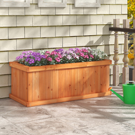 Topbuy Raised Garden Bed Fir Wood Rectangle Planter Box with Drainage Holes Detachable Base Plate Raised Patio Planter Kit Box