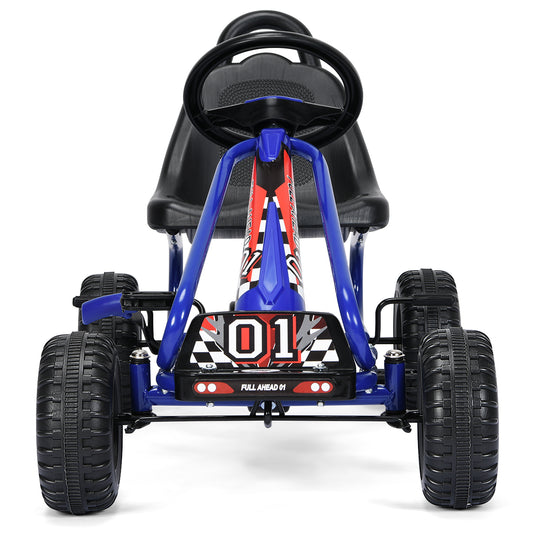 Topbuy 4-Wheel Kids Pedal Powered Ride on Go Kart with Adjustable Seat & Handbrake Blue/Green/Red