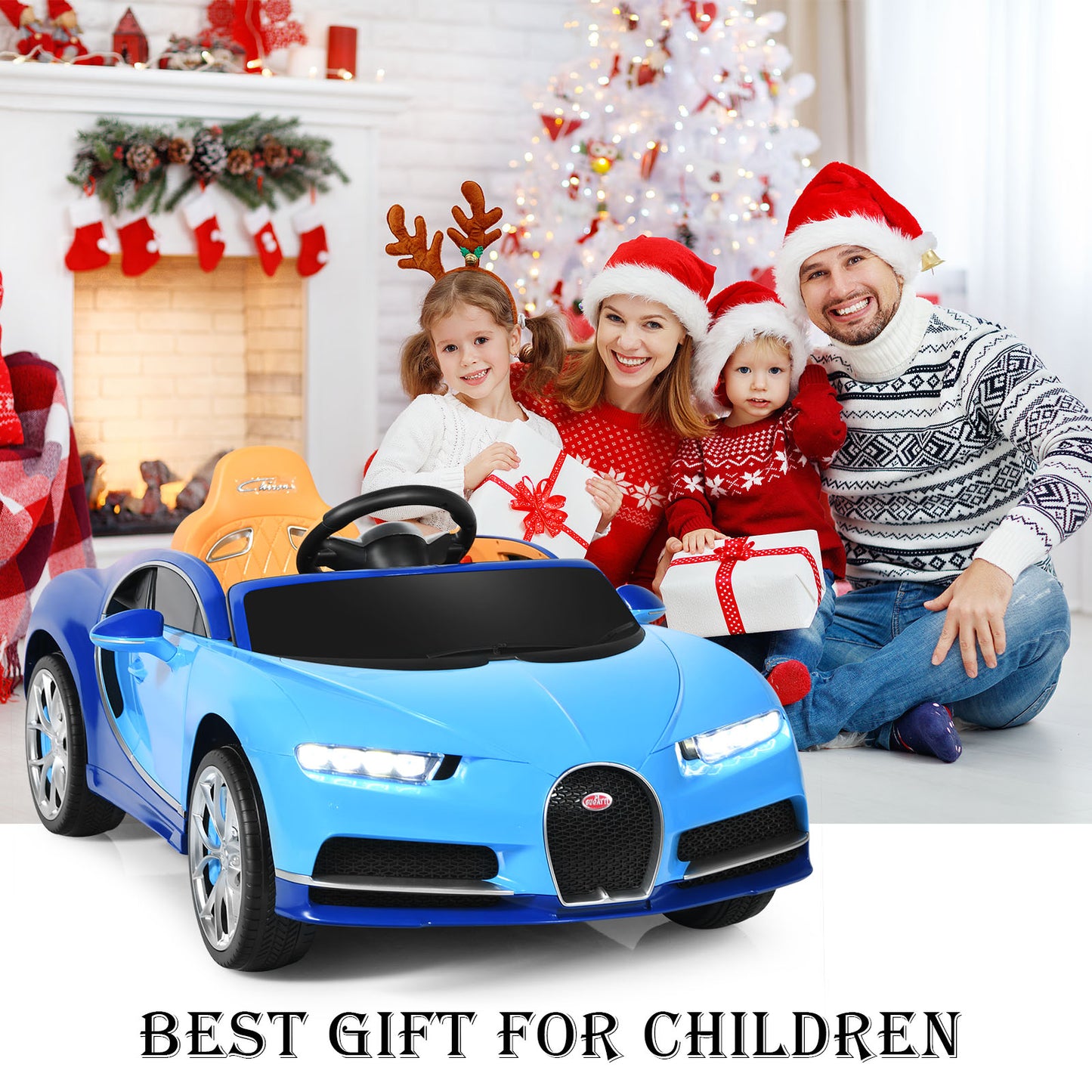 Topbuy Licensed Bugatti Kids Ride On Car Electric Racing Toy with Remote Control Black/Blue/Pink/Red/White