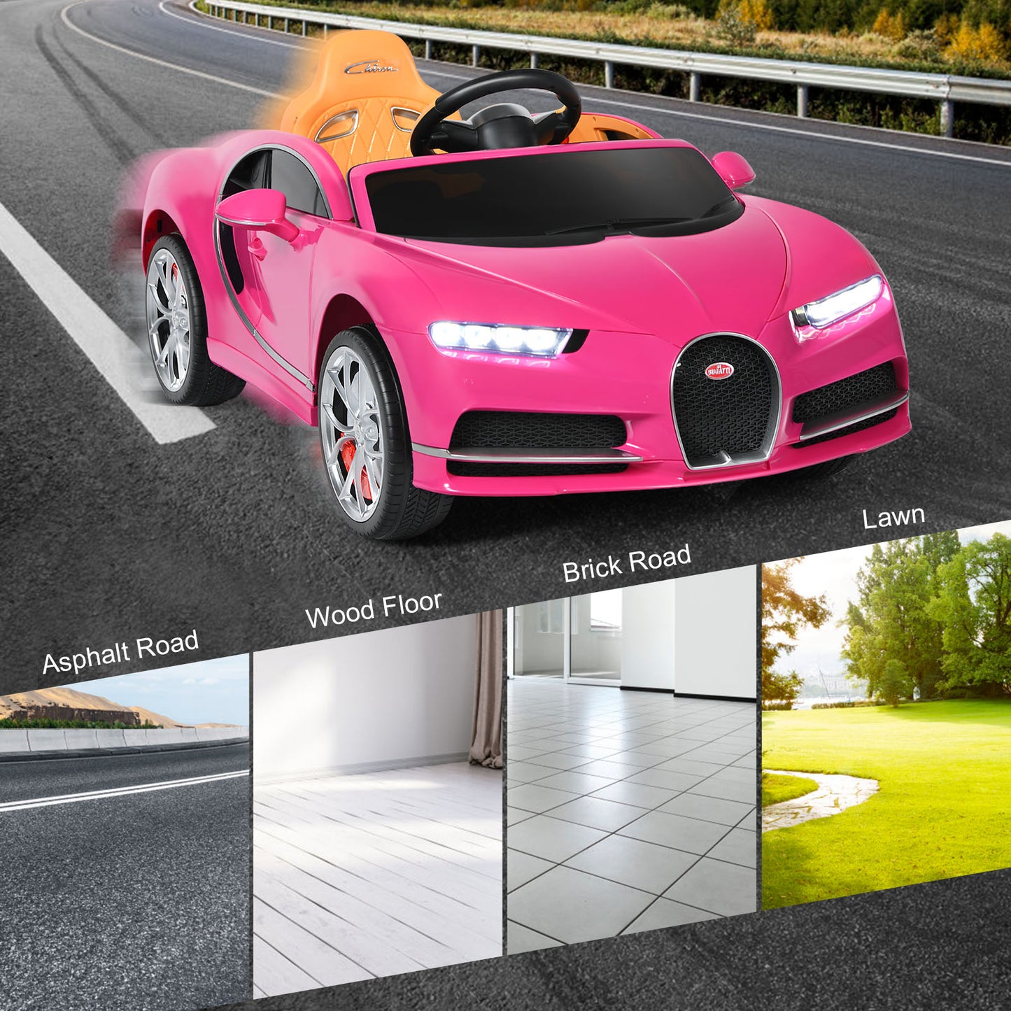 Topbuy Licensed Bugatti Kids Ride On Car Electric Racing Toy with Remote Control Black/Blue/Pink/Red/White
